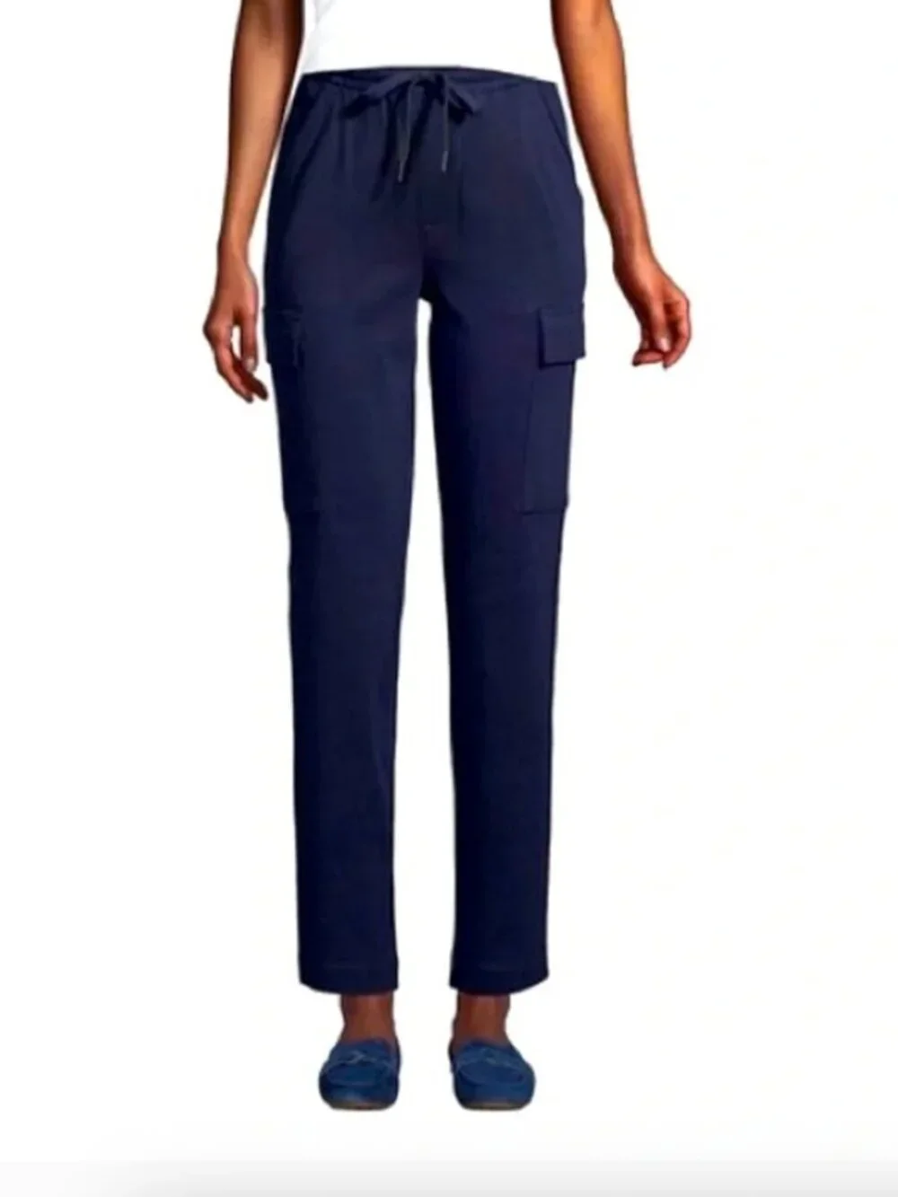 Lands End Sport Knit Straight Leg Cargo Corduroy Pants Navy Blue